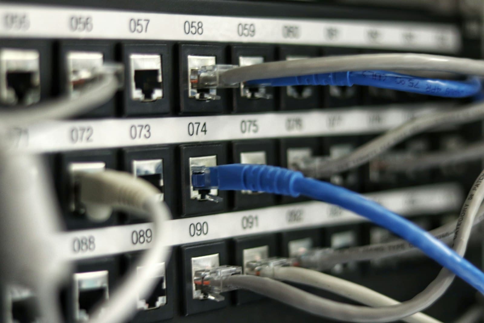 Structured cabling and patch panels in a network room