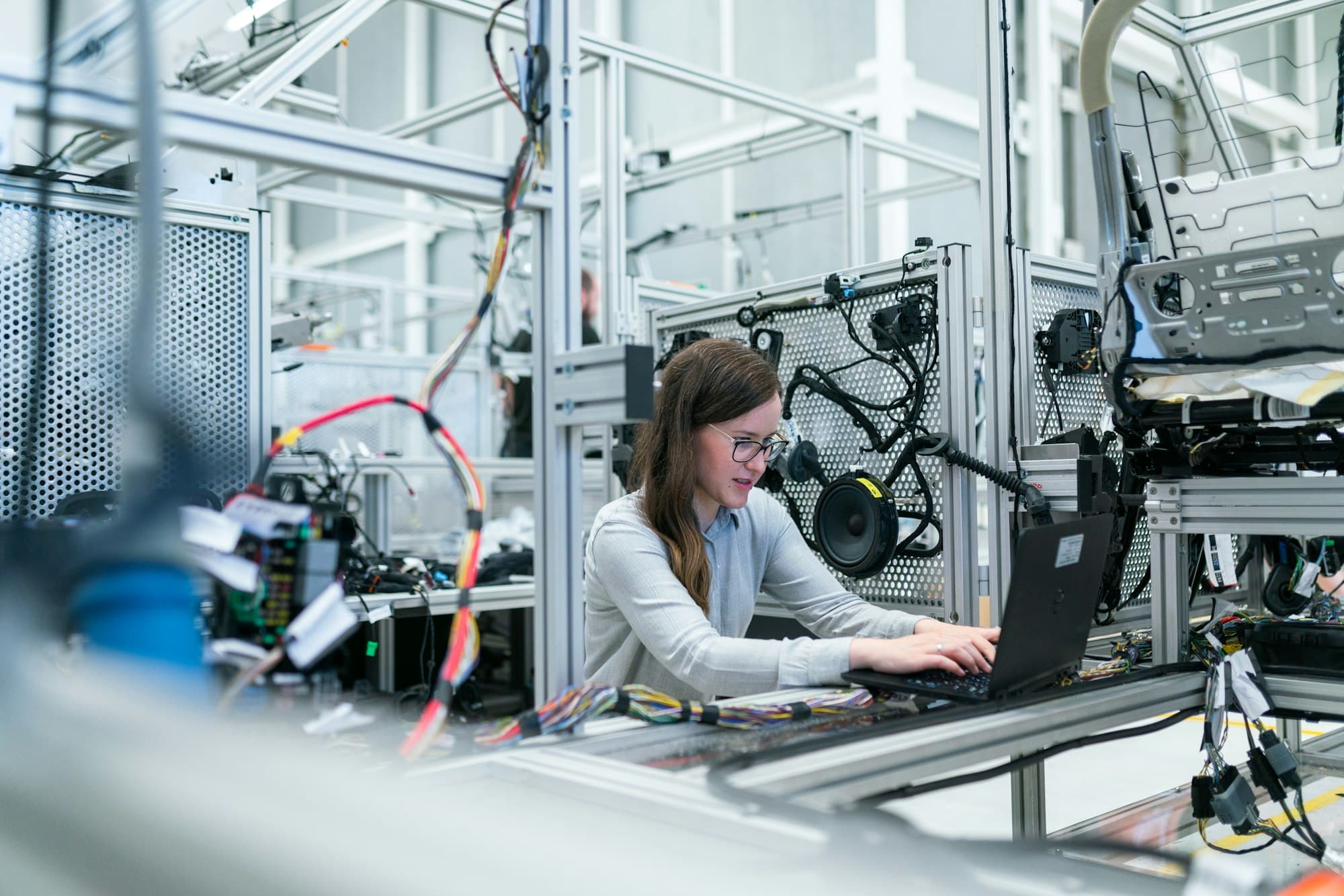 Technician testing computer hardware