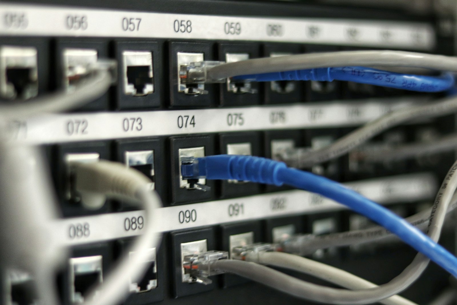 Structured cabling and patch panels in a network room
